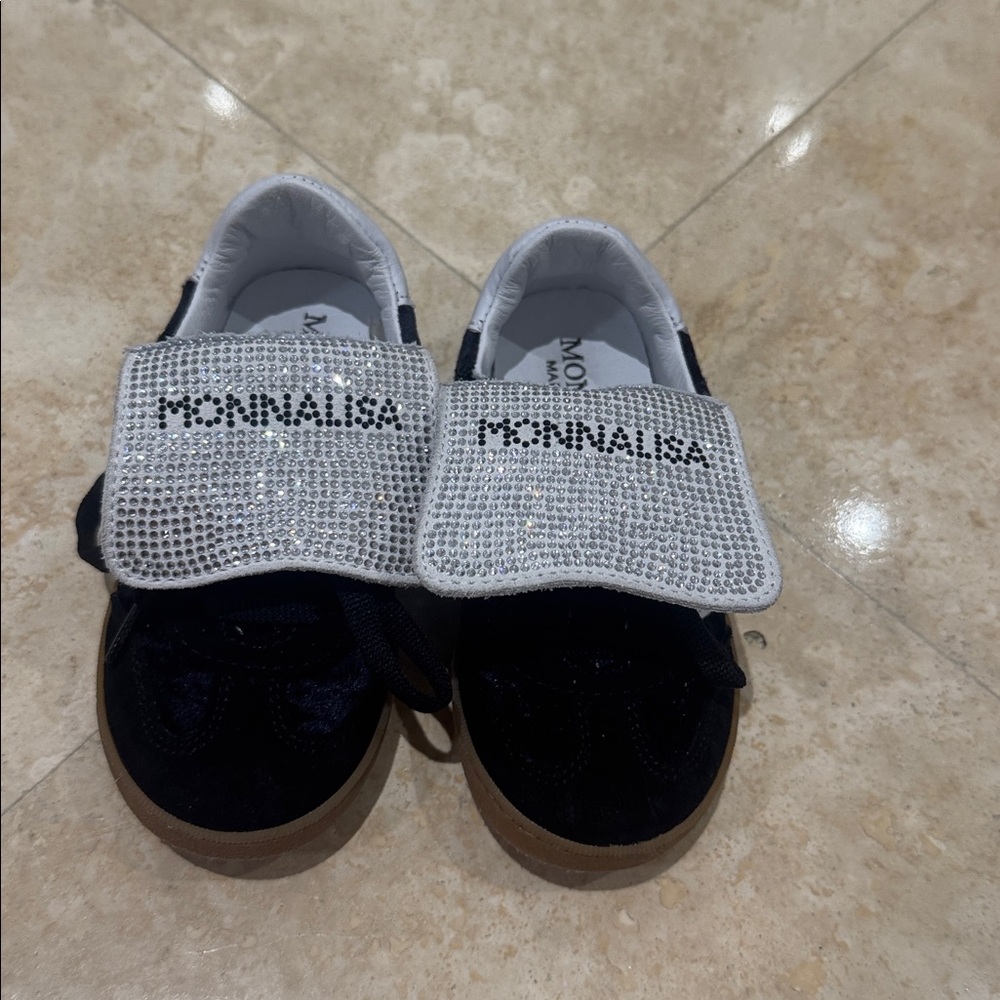 MonnaLisa Black and Silver Sparkle Sneakers